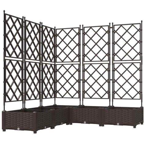Jardinière，Bac à fleurs，Pot de fleurs avec Treillis 5 pcs Marron 120 x 120 x 125.5 cm PP CFW70958