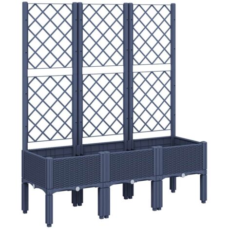Jardinière，Bac à fleurs，Pot de fleurs avec treillis bleu gris 120x40x142 cm PP CFW46273