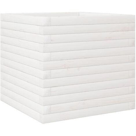 Jardinière，Bac à fleurs，Pot de fleurs blanc 50x50x45,5 cm bois de pin massif CFW35945