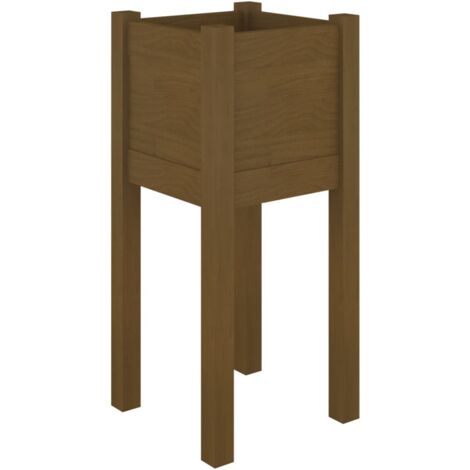 Jardinière，Bac à fleurs，Pot de fleurs d'extérieur Marron miel 31x31x70 cm Bois de pin CFW58780