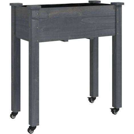 Jardinière，Bac à fleurs，Pot de fleurs sur roues avec doublure gris 71x37x80 cm bois sapin CFW84345