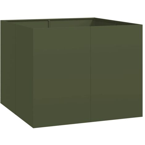 Jardinière，Bac à fleurs，Pot de fleurs vert olive 100x100x80 cm acier CFW96933