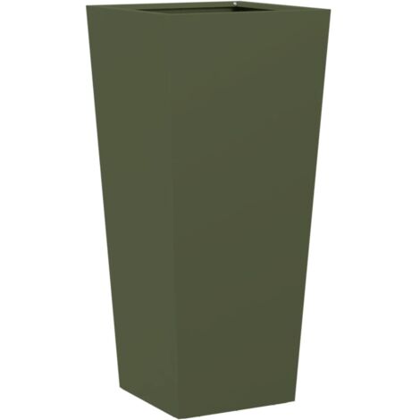 Jardinière，Bac à fleurs，Pot de fleurs vert olive 35x35x75 cm acier CFW11399