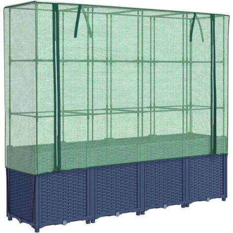 Jardinière，Lit surélevé avec housse de serre aspect rotin 160 x 40 x 153 cm CFW38064