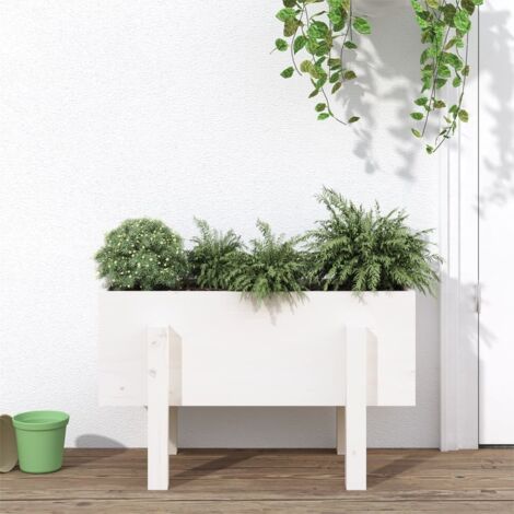 Jardinière，Pot de fleurs，Bac à fleurs blanc 62x30x38 cm bois massif de pin CIV276944