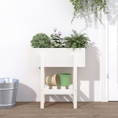 Jardinière，Pot de fleurs，Bac à fleurs blanc 62x30x69 cm bois massif de pin CIV842837