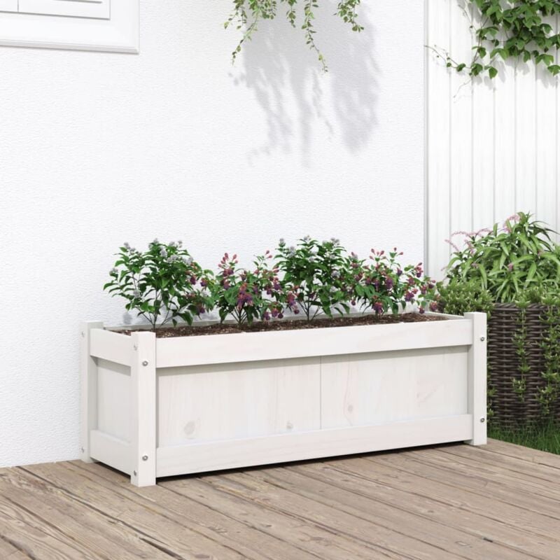 Jardinière,Pot de fleurs,Bac à fleurs blanc 90x31x31 cm bois massif de pin CFW57229