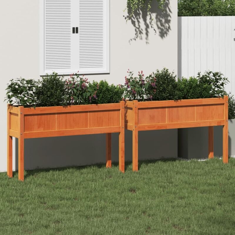 Jardinières 2 pcs avec pieds cire marron bois de pin massif