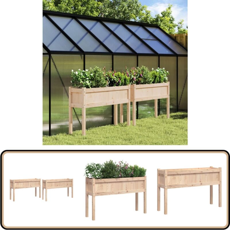 Jardinières 2 pcs avec pieds bois de pin massif - Jardiniere Bois - Jardinerie - Decoration Exterieur - Pot Plante - Balcon