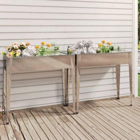 Jardinières 2 pcs Bac A Fleur  Gris Acier galvanisé 59270