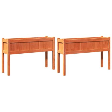 Jardinières 2 pcs  Bac à fleurs avec pieds cire marron bois de pin massif