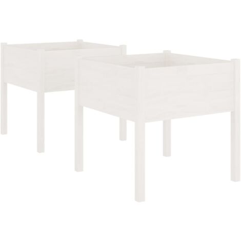 Jardinières 2 pcs  Bac à fleurs Blanc 70x70x70 cm Bois de pin massif
