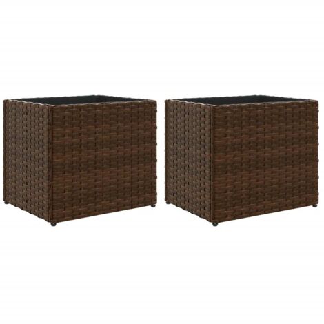 Jardinières 2 pcs  Bac à fleurs marron 36x30x32 cm résine tressée