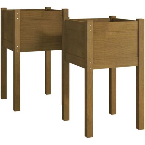 Jardinières 2 pcs  Bac à fleurs Marron miel 40x40x70 cm Bois de pin massif