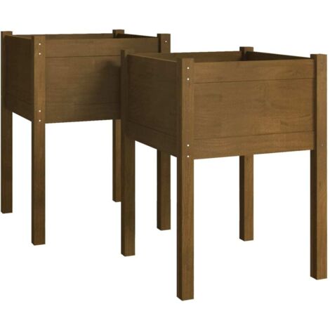 Jardinières 2 pcs  Bac à fleurs Marron miel 50x50x70 cm Bois de pin massif