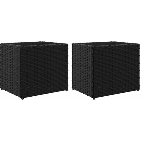 Jardinières 2 pcs  Bac à fleurs noir 36x30x32 cm résine tressée