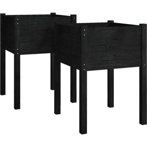 Jardinières 2 pcs  Bac à fleurs Noir 50x50x70 cm Bois de pin massif