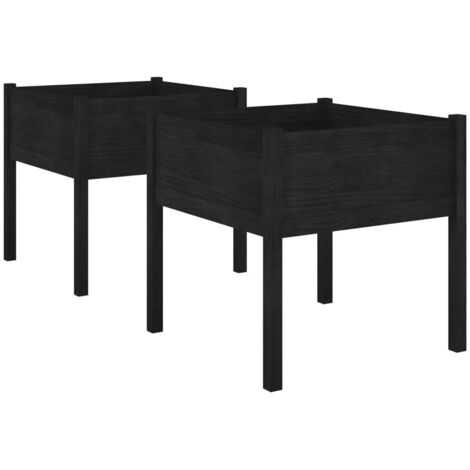 Jardinières 2 pcs  Bac à fleurs Noir 70x70x70 cm Bois de pin massif