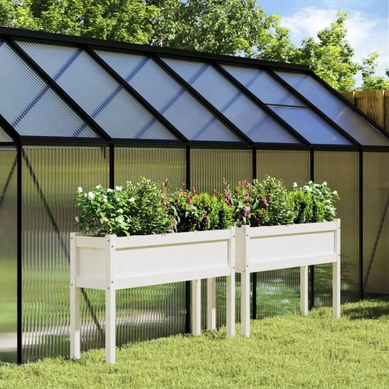 Jardinières 2 pcs, Bac à fleurs, Pot de fleurs avec pieds blanc bois de pin massif CON6348 design in