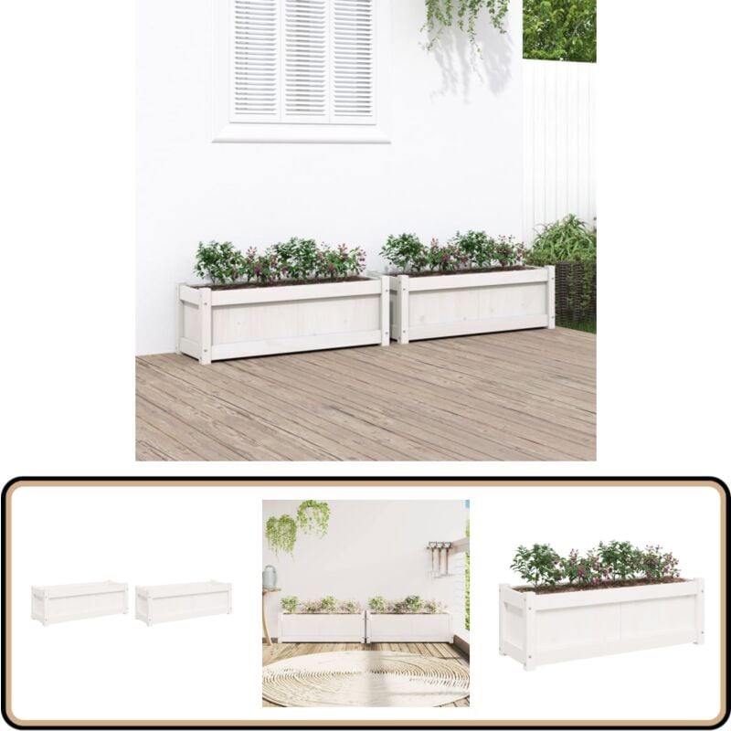 Jardinières 2 pcs blanc bois de pin massif - Jardiniere Bois - Jardinerie - Pots De Fleurs Exterieur - Decoration Jardin - Balcon