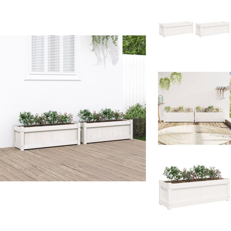 Jardinières 2 pcs blanc bois de pin massif - Jardiniere Bois - Jardinerie - Pots De Fleurs Exterieur - Decoration Jardin - Balcon