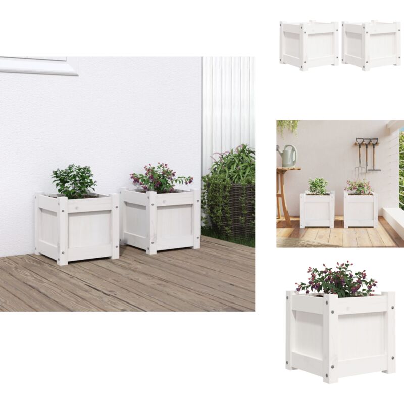 Jardinières 2 pcs blanc bois de pin massif - Jardiniere En Bois - Jardinerie - Pots De Fleurs Exterieur - Decoration Jardin - Balcon