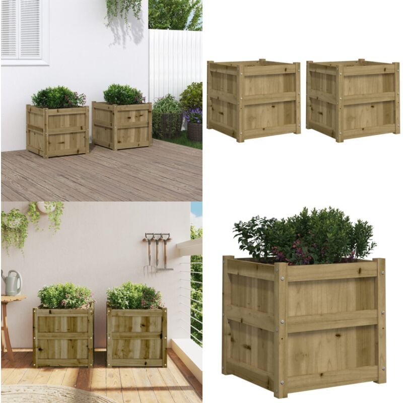 Jardinières 2 pcs bois de pin imprégné - Jardinières En Bois - Jardinière Extérieure - Pot De Fleurs Extérieur - Déco Jardin - Bac à Fleurs - Home &