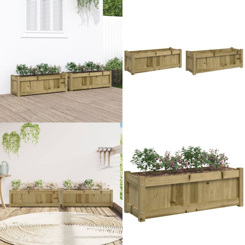 Jardinières 2 pcs bois de pin imprégné - Jardinières En Bois - Jardinière Extérieure - Pot De Fleurs Extérieur - Déco Jardin - Bac à Fleurs - Home &