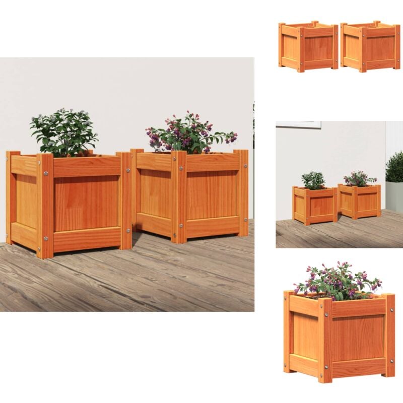 Jardinières 2 pcs cire marron bois de pin massif - Jardiniere En Bois - Jardinerie - Decoration Exterieur - Pot De Fleurs - Balcon