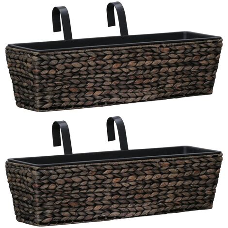 Vidaxl – Lot de 2 jardinières en jacinthe d'eau marron – Dimensions 60 x 20 x 18 cm – Avec 2 pots intérieurs amovibles – Pour balcons et appuis de fenêtre