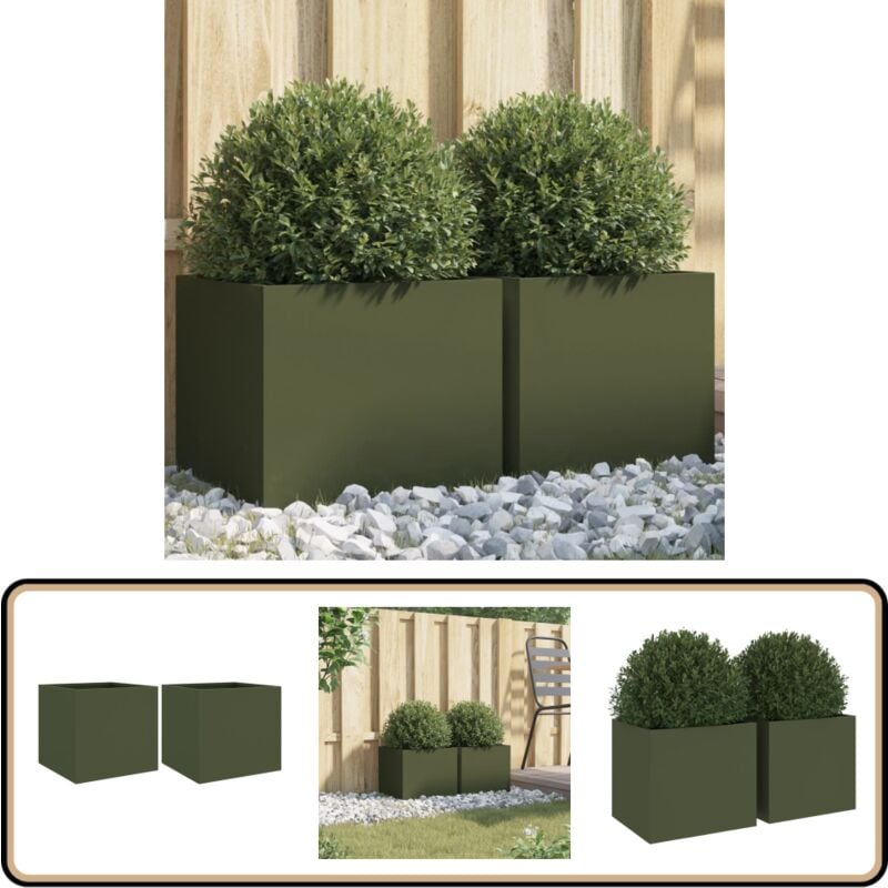 Jardinières 2 pcs vert olive 32x30x29 cm acier - Jardiniere - Pots De Fleurs - Balcon - Patio - Jardin