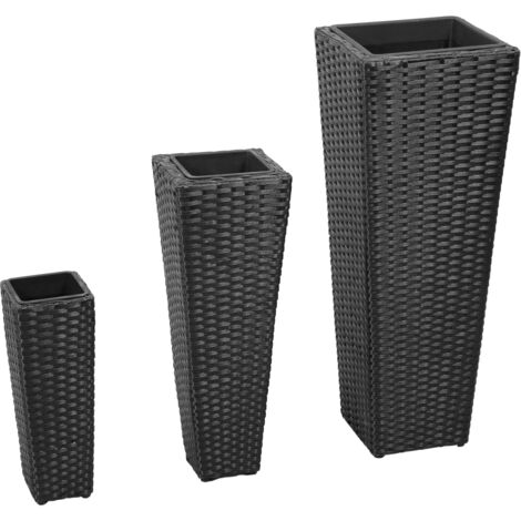 Jardinières 3 pcs, Jardinières extérieur, Bac à fleurs résine tressée noir pjhr98905 DESIGN IN