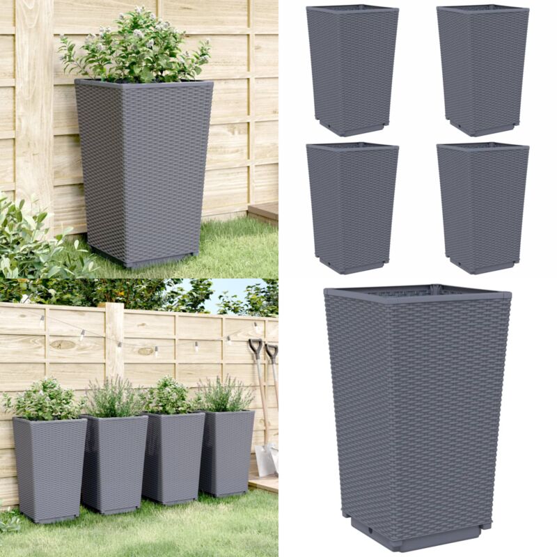 Vidaxl - Jardinières 4 pcs bleu gris 32,5x32,5x57 cm pp - Jardinières En Rotin - Pots De Fleurs Exterieurs - Jardinières Design - Jardinières