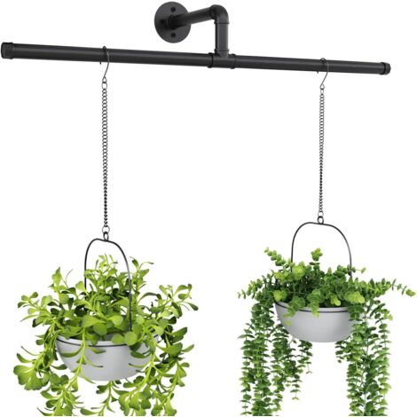 Jardinières à suspendre pour plantes d'intérieur en forme de T - Support de plante à suspendre pour fenêtre d'intérieur - Étagère murale au plafond - Tige noire pour décoration murale de