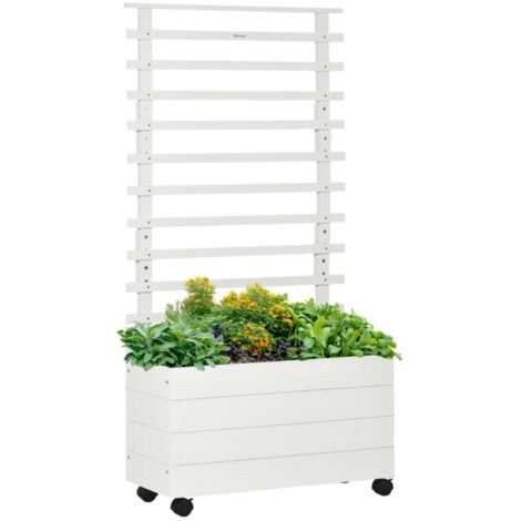 Jardinières à treillis, jardinières à roulettes, jardinières surélevées pour plantes grimpantes, en bois naturel blanc, 76 x 30 x 155 cm, pour le jardin
