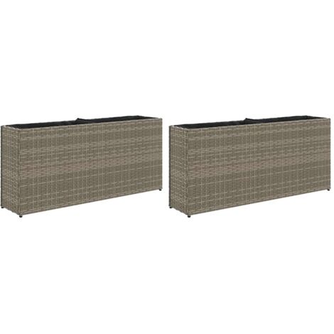 Jardinières avec 2 pots 2 pcs  Bac à fleurs gris 90x20x40 cm résine tressée