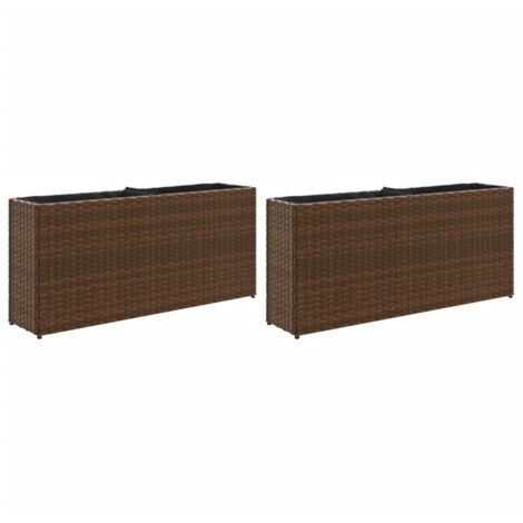 Jardinières avec 2 pots 2 pcs  Bac à fleurs marron 90x20x40 cm résine tressée