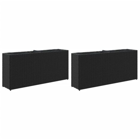 Jardinières avec 2 pots 2 pcs  Bac à fleurs noir 90x20x40 cm résine tressée