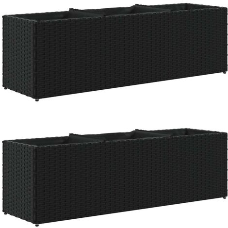 Jardinières avec 3 pots 2 pcs  Bac à fleurs noir 105x30x32 cm résine tressée