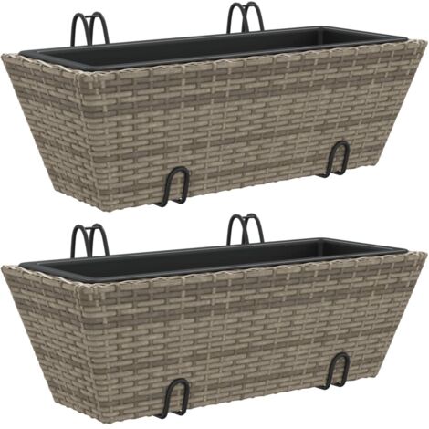 Jardinières avec crochets 2 pcs gris résine tressée vidaXL