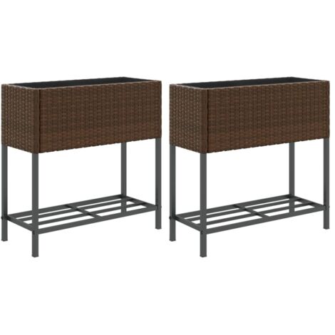 Jardinières avec étagère 2 pcs  Bac à fleurs brun 70x28x70 cm résine tressée
