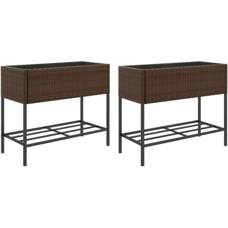 Jardinières avec étagère 2 pcs  Bac à fleurs brun 90x40x75 cm résine tressée