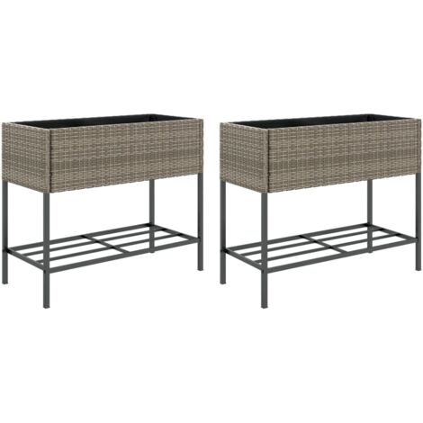 Jardinières avec étagère 2 pcs  Bac à fleurs gris 90x40x75 cm résine tressée
