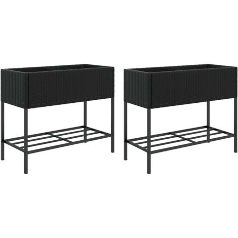 Jardinières avec étagère 2 pcs  Bac à fleurs noir 90x40x75 cm résine tressée