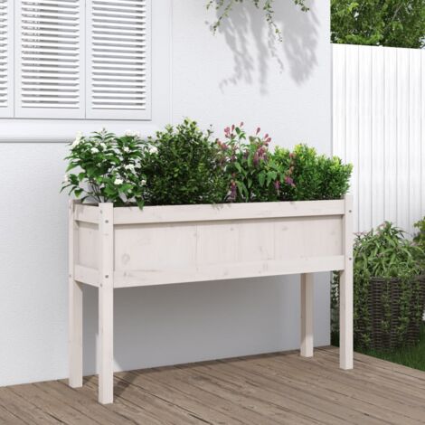 Jardinières avec pieds blanc 110x31x70 bois de pin massif