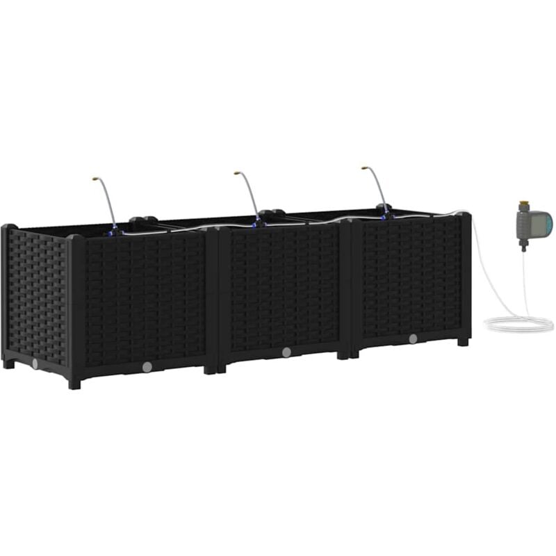 Vidaxl - Bacs de jardin avec système d'irrigation 3 pcs Noir