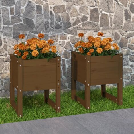 Jardinières, Bac à fleurs, Pot de fleurs 2 pcs Marron miel 40x40x52,5 cm Bois massif de pin BVM85440