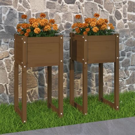 Jardinières, Bac à fleurs, Pot de fleurs 2 pcs Marron miel 40x40x81 cm Bois massif de pin BVM47975