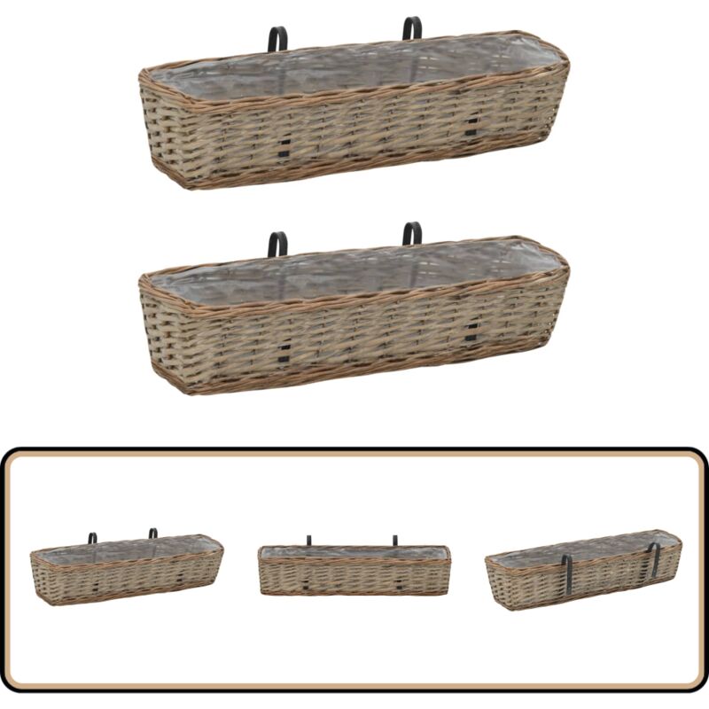 Jardinières de balcon 2 pcs osier avec revêtement en pe 80 cm - Jardinière En Osier - Pot De Fleurs Extérieur - Décoration Jardin - Plante Grimpante