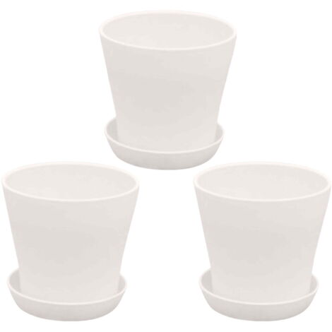 Jardinières décoratives en plastique (blanches), jardinières de 5,5 pouces, lot de 3 pots en PP avec trous de drainage et plateaux, adaptés aux plantes et fleurs d'intérieur.